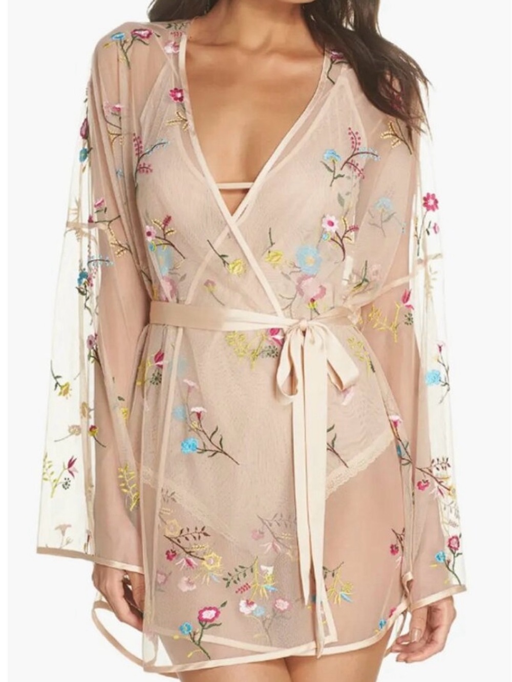 Chelsea28 Sheer Floral Embroidered Robe Cover Up Sz Small Romantic Boho Lingerie